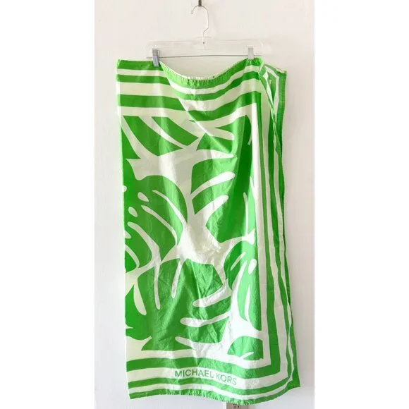 Michael Kors Hawaii Tropical Palm Print Green Multi-Way Beach Sarong Wrap Pareo - Picture 1 of 5